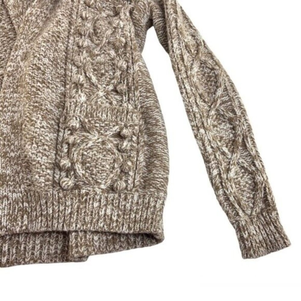 Lands End Canvas Marled Knit Open Front Sweater Cardigan with Pompom Bobbles - Picture 3 of 4